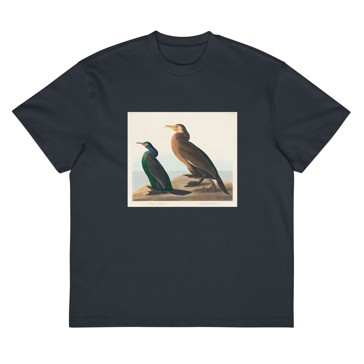 Navy T-shirt Violet-Green Cormorant And Townsend S Cormorant - John James Audubon 1827 Signature