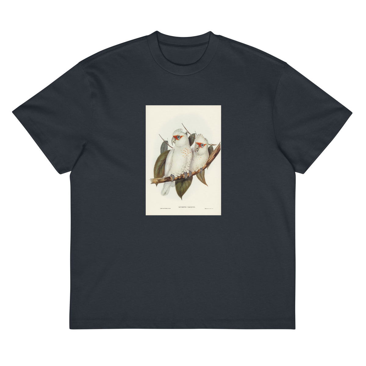 Navy T-shirt Long-Billed Cockatoo Licmetis Nasicus Illustrated - Elizabeth Gould 1804 Signature