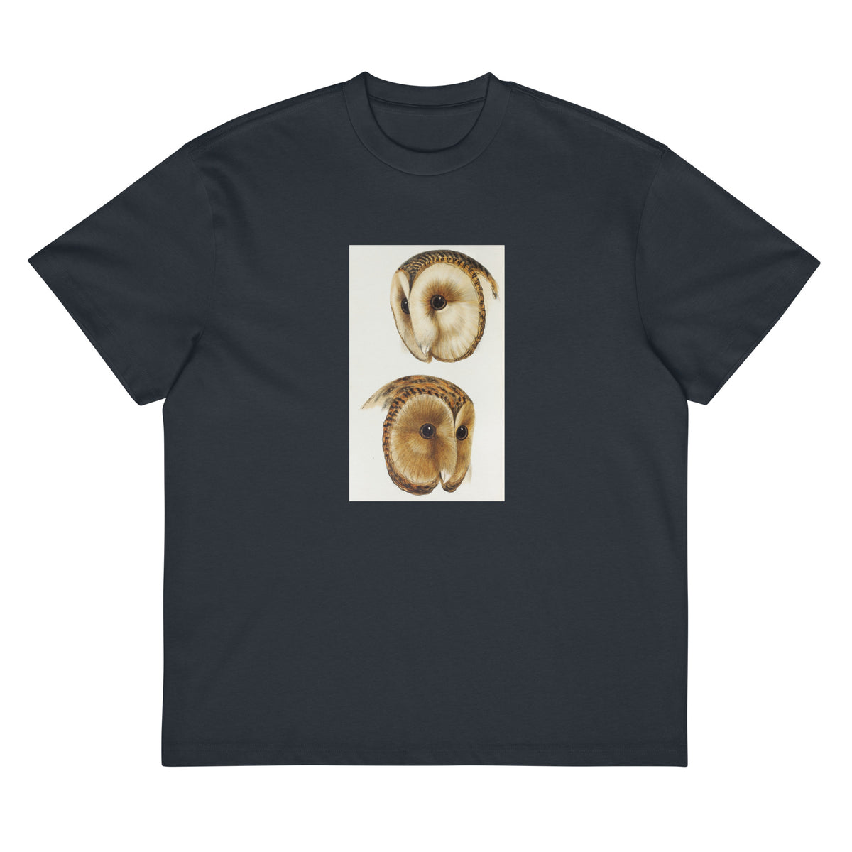 Navy T-shirt 1 Masked Barn Owl Strix Personata 2 Tasmanian Masked Owl Strix Castanops Illustrated Signature
