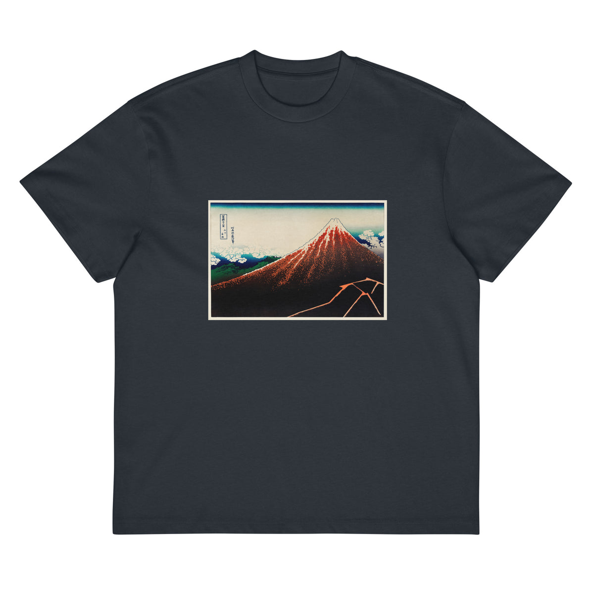 Navy T-shirt Sanka Hakuu - Katsushika Hokusai 1760 Signature