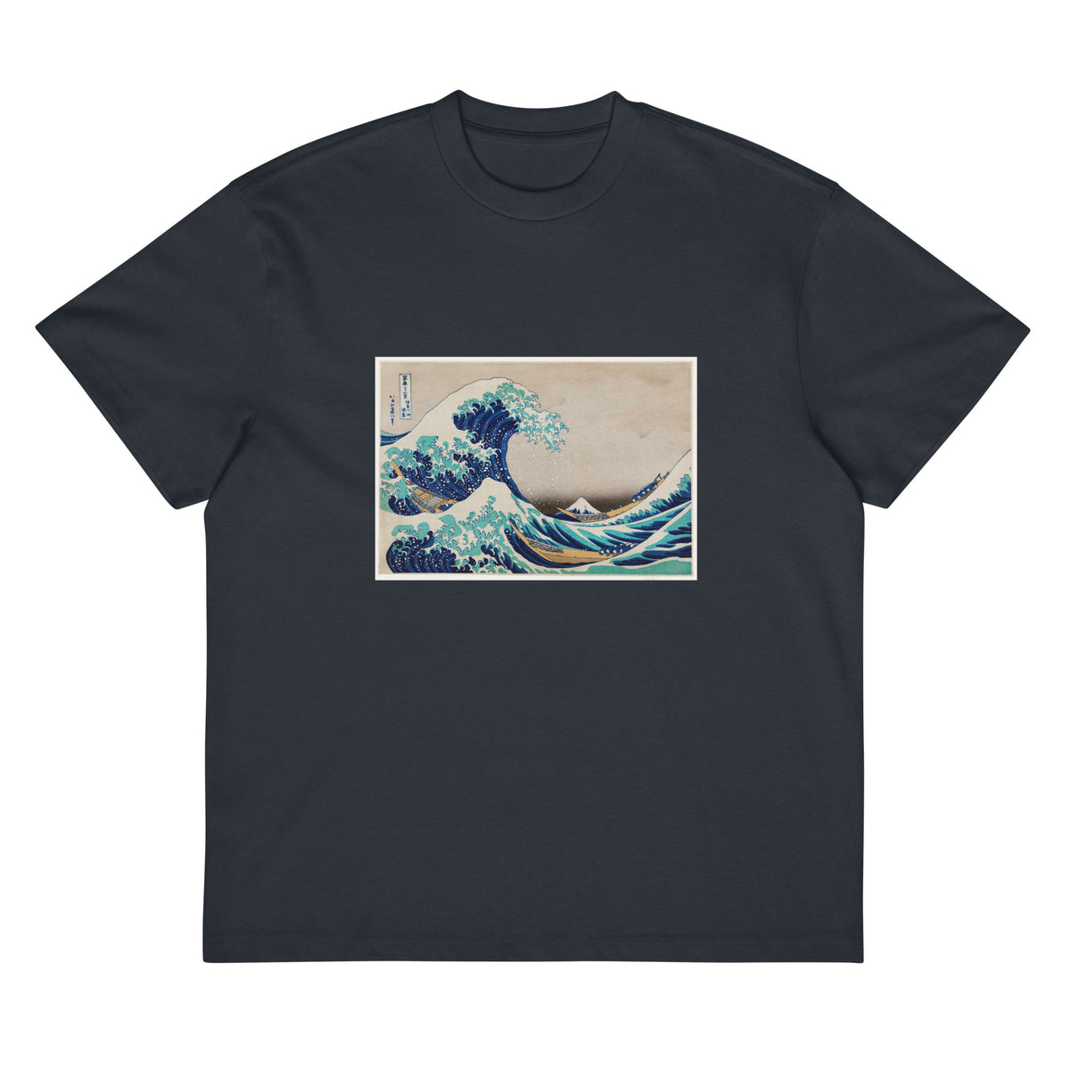 Navy T-shirt Katsushika Hokusai S The Great Wave Off Kanagawa Famous Vintage Woodblock Print For Wall Art And Poster Signature