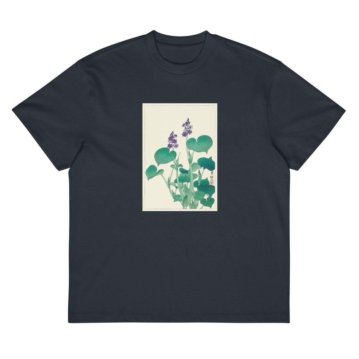 Navy T-shirt Blooming Hosta - Ohara Koson 1920 Signature