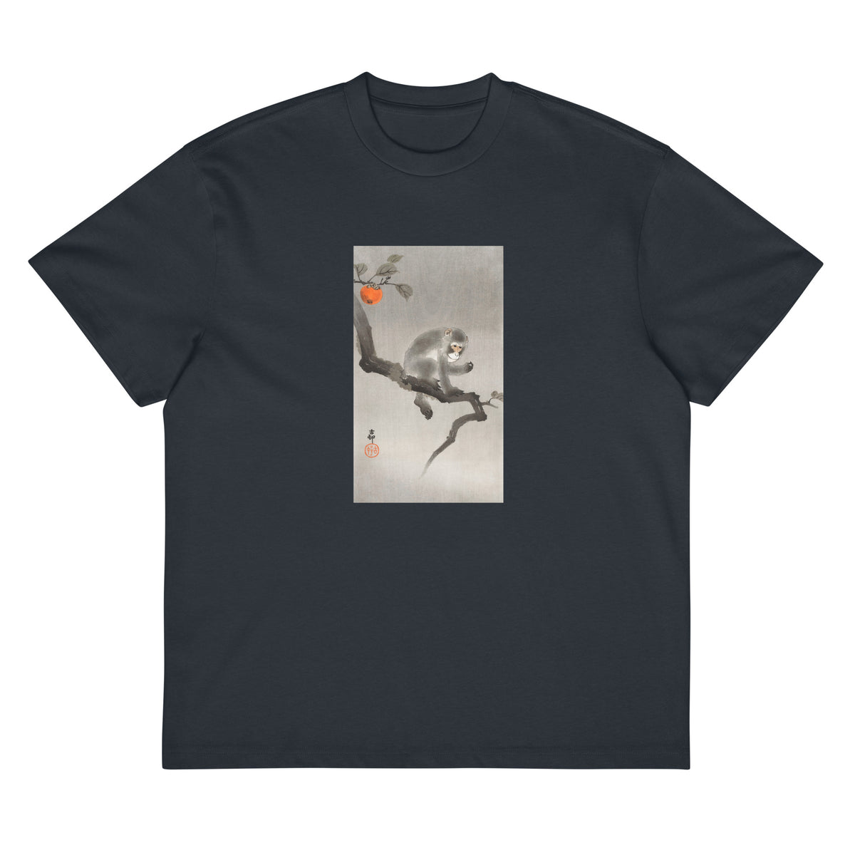 Navy T-shirt Monkey In Cockatoo - Ohara Koson 1900 Signature