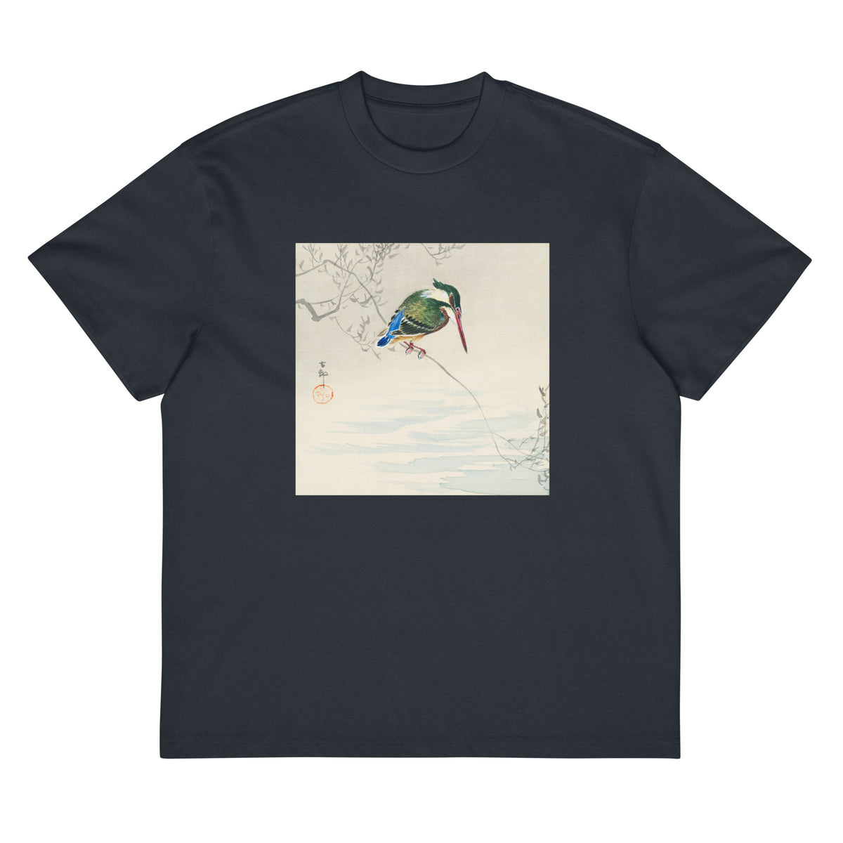Navy T-shirt A Kingfisher - Ohara Koson 1920 Signature