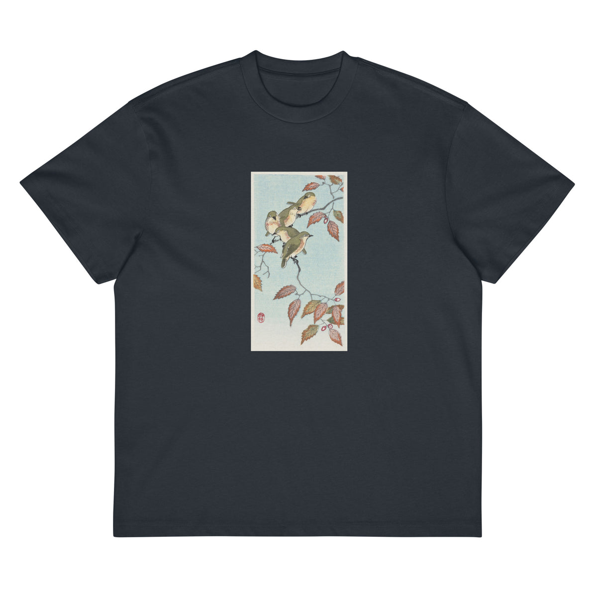 Navy T-shirt Birds On A Branch - Ohara Koson 1900 Signature