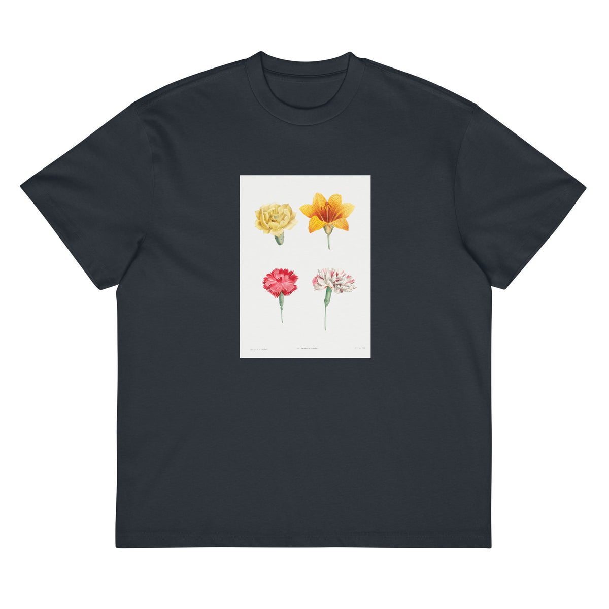 Navy T-shirt Flower Set - Pierre-Joseph Redoute 1759 Signature