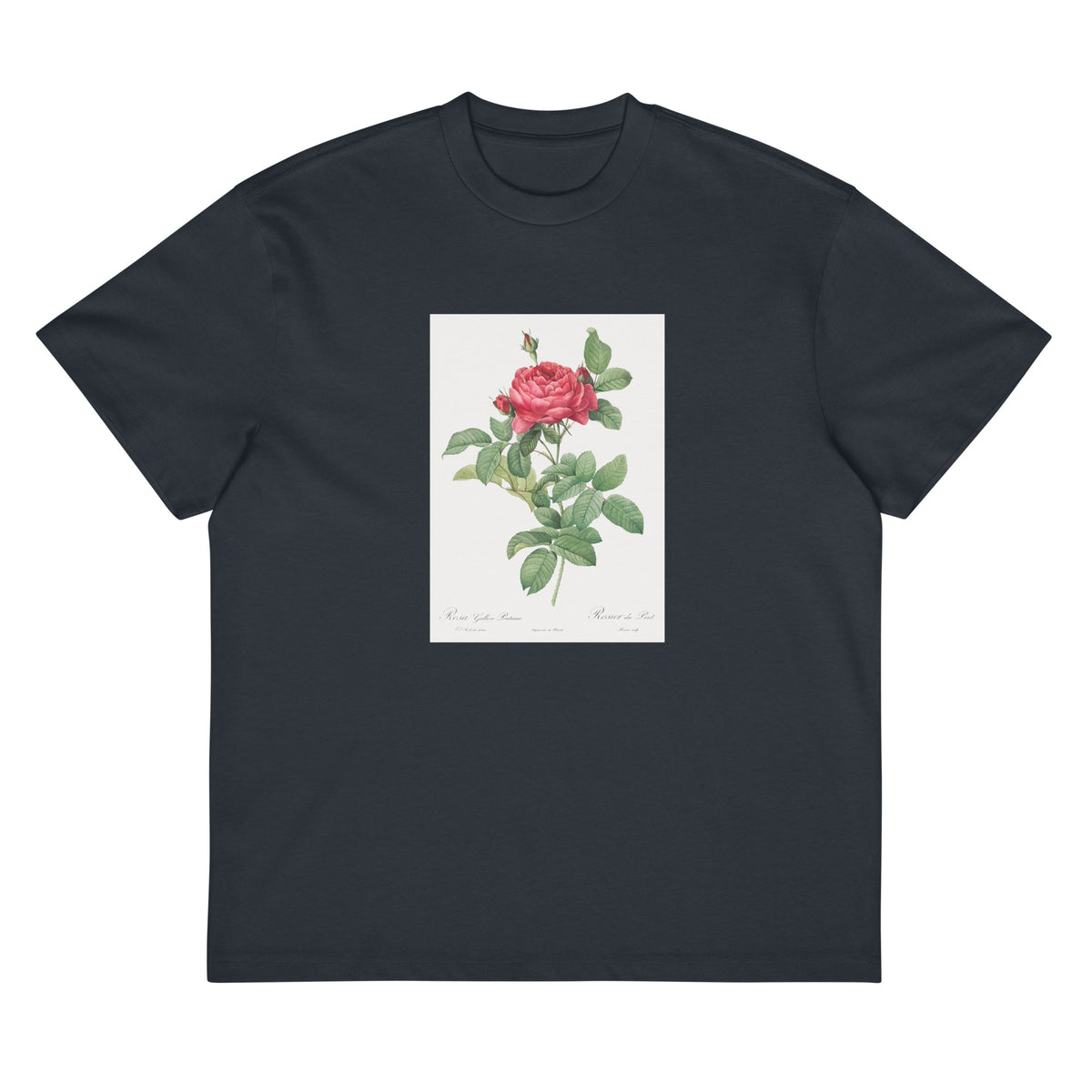 Navy T-shirt Rosa Gallica Pontiana Also Known As Bridge Rose Signature