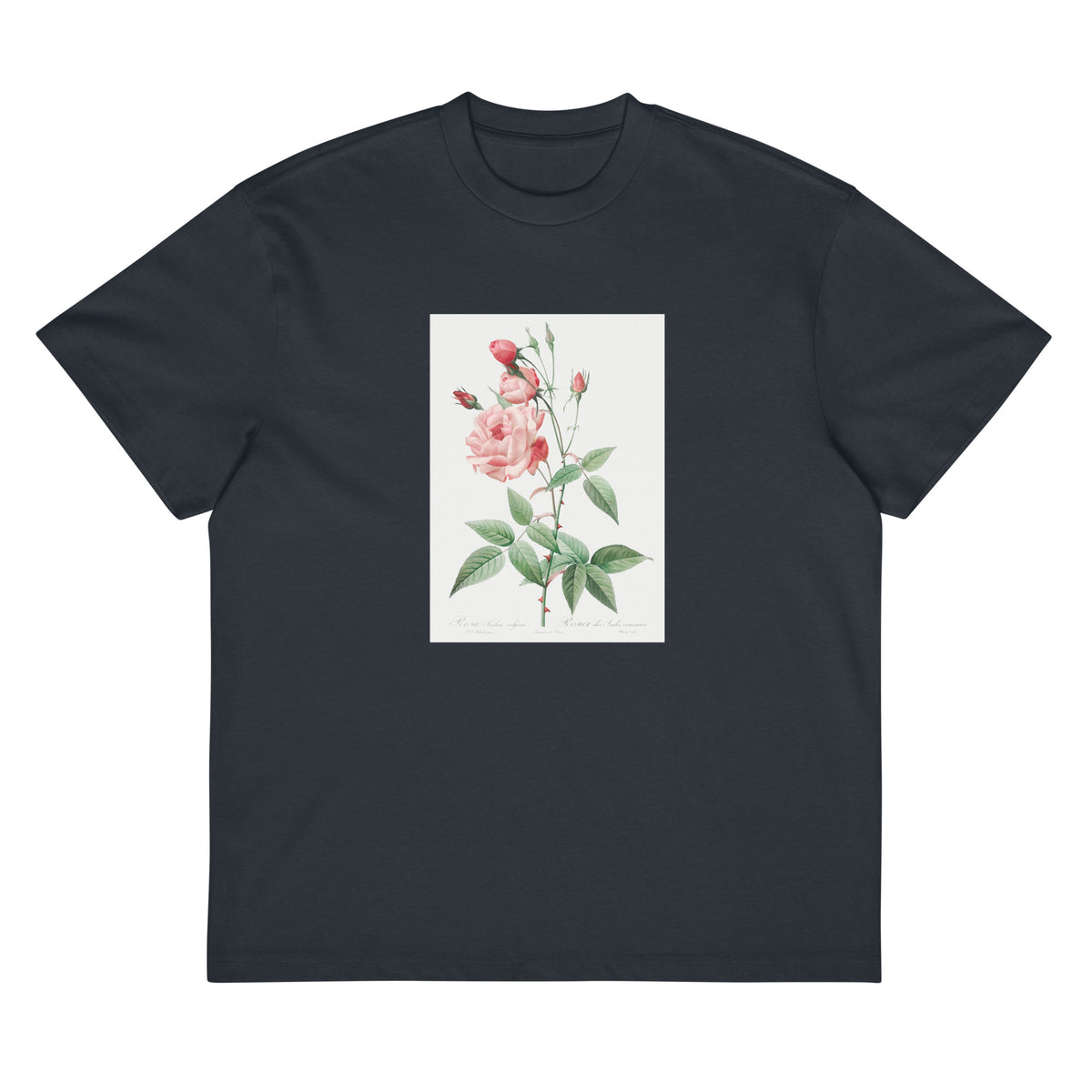 Navy T-shirt Old Blush China Also Known As Common Rose Of India Rosa Indica Vulgaris Signature