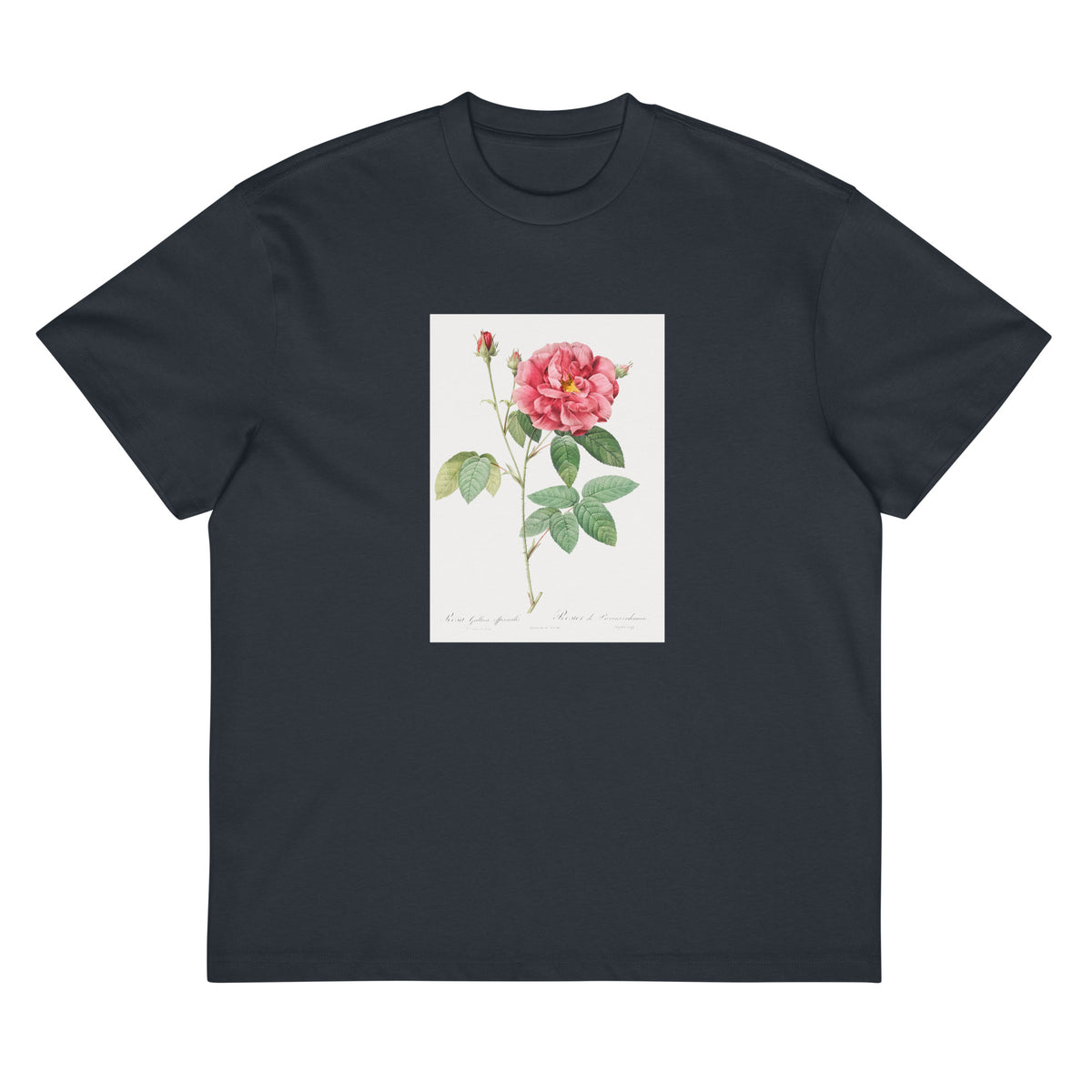 Navy T-shirt French Rose Also Known As Ordinary Provins Rosebush Rosa Galluca Offuenalis Signature