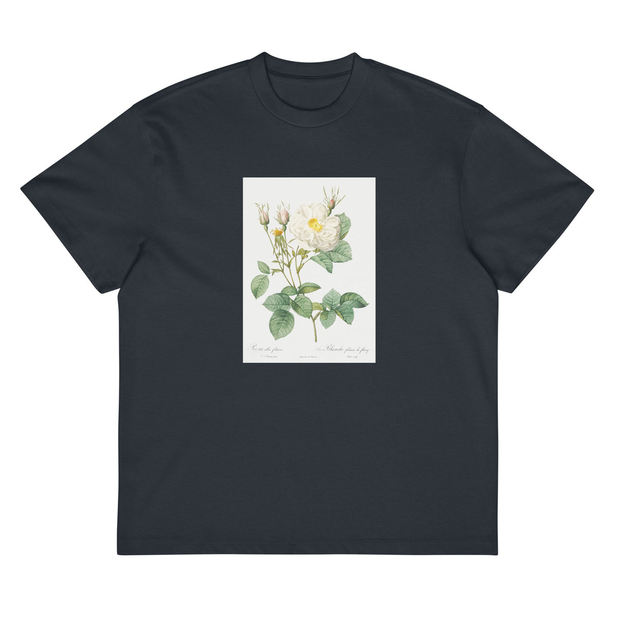 Navy T-shirt Rosa X Alba Also Known As The White Leaf Of Fleury Rosa Alba Foliacea Signature
