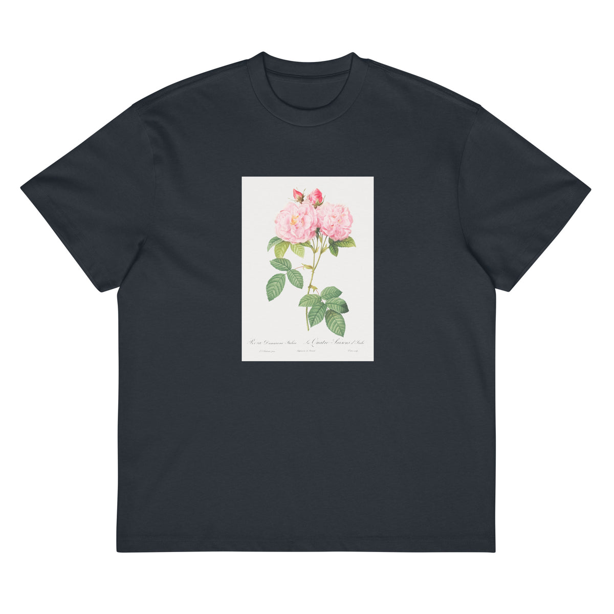 Navy T-shirt Italian Damask Rose Also Known As The Four Seasons Of Italy Rosa Damascena Italica Signature