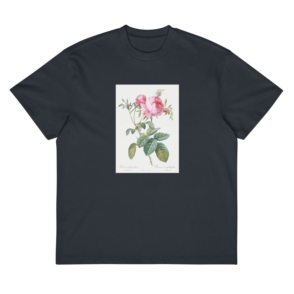 Navy T-shirt Rose De Mai Rosa Centifolia Foliacea Signature