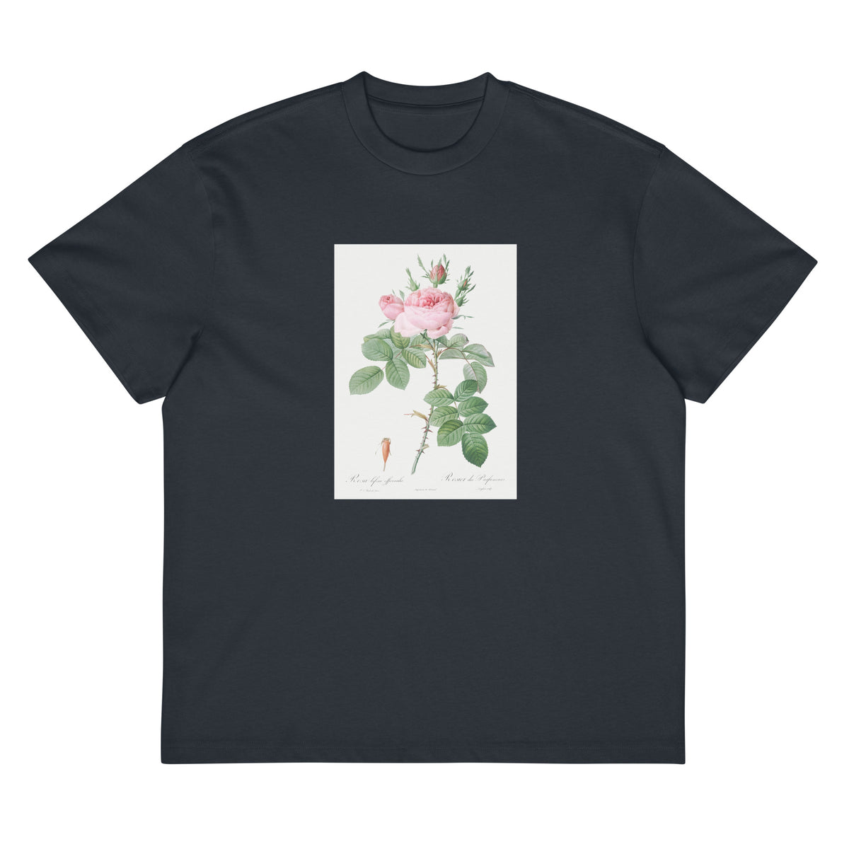 Navy T-shirt Rosa Bifera Officinalis Also Known As Rose Of Perfume Signature