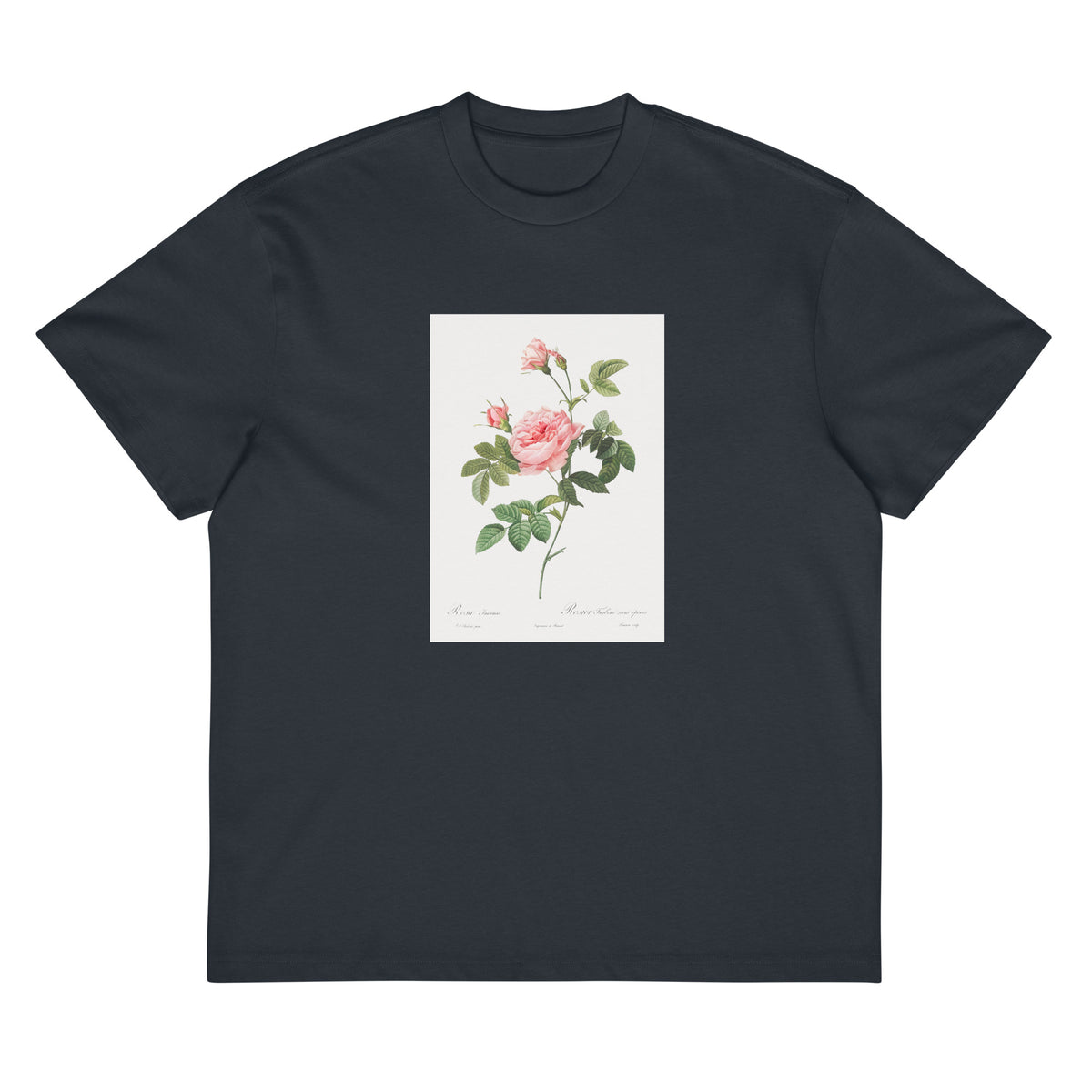 Navy T-shirt Boursault Rose Also Known As Rose Turbine Without Thorns Rosa Inermis Signature