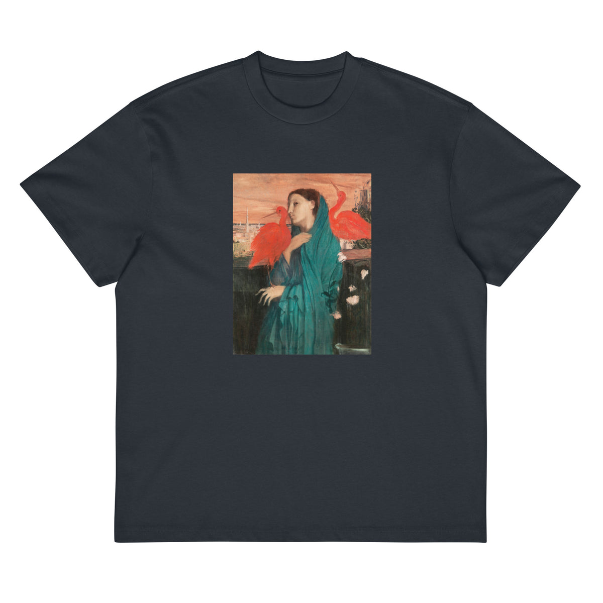Navy T-shirt Young Woman With Ibis Painting In High Resolution Signature