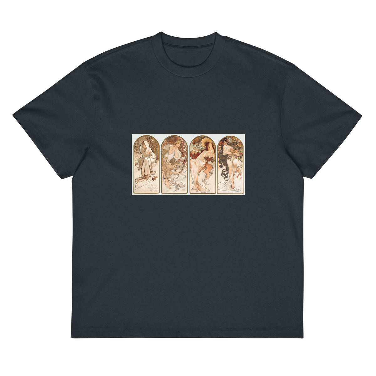 Navy T-shirt Alphonse Maria Mucha S The Seasons Famous Art Nouveau Artwork Signature