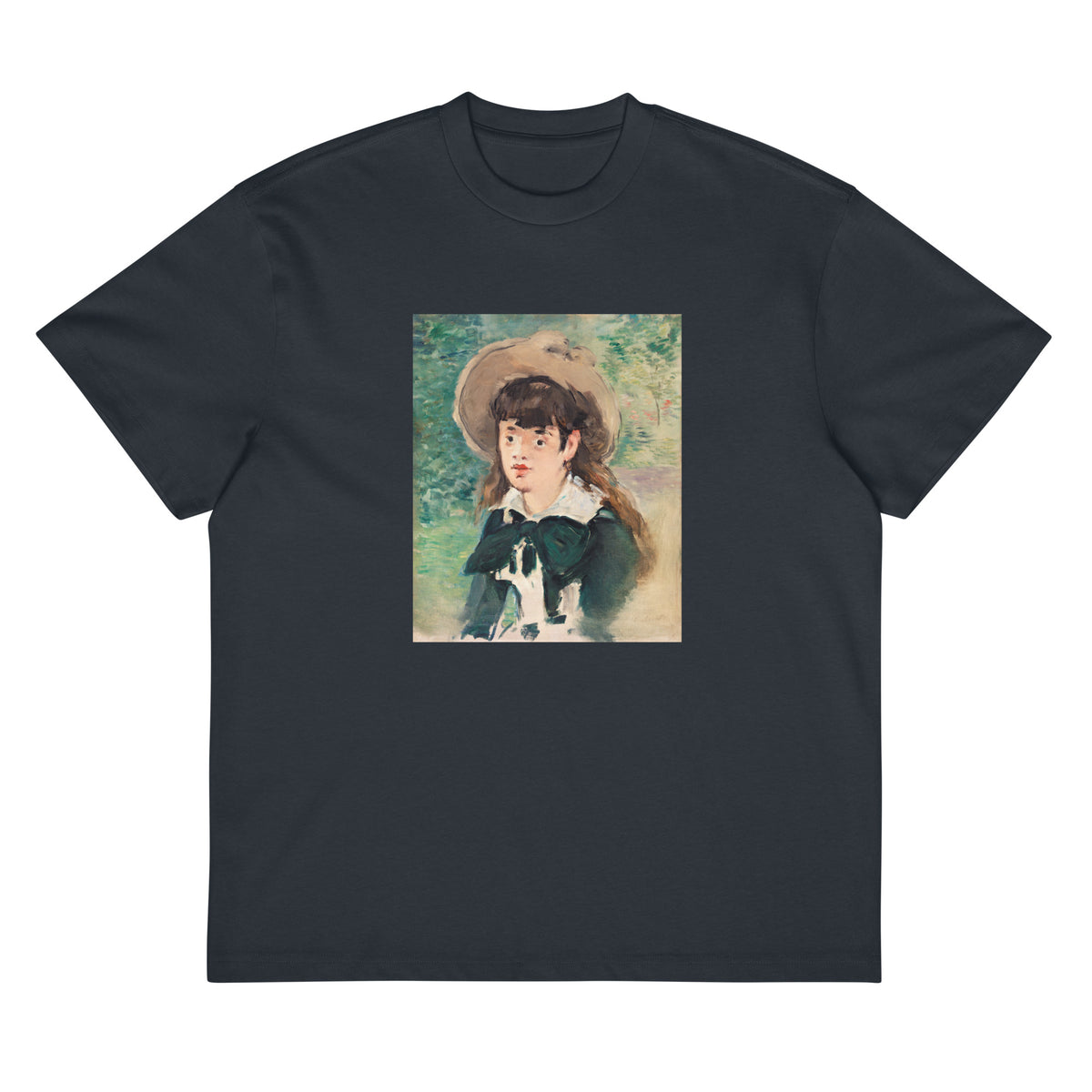 Navy T-shirt Young Girl On A Bench Fillette Sur Un Banc Painting In High Resolution Signature