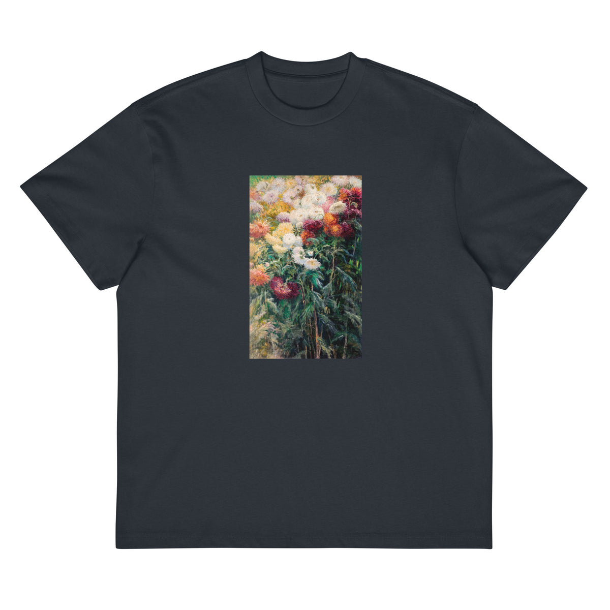 Navy T-shirt Chrysanthemums In The Garden At Petit Gennevilliers Painting In High Resolution Signature
