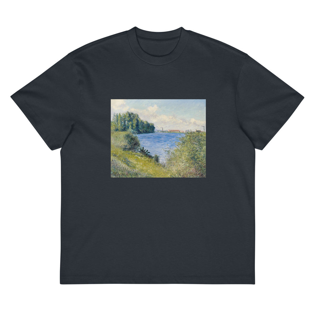 Navy T-shirt The Seine At Argenteuil Painting In High Resolution Signature