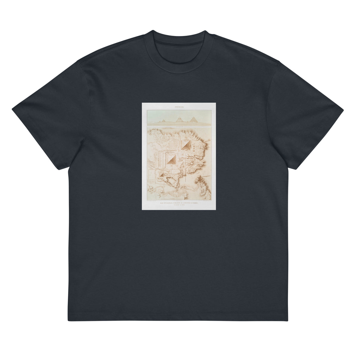 Navy T-shirt Topographic Map Of Part Of The Memphite Necropolis Pyramids Of Giza Signature