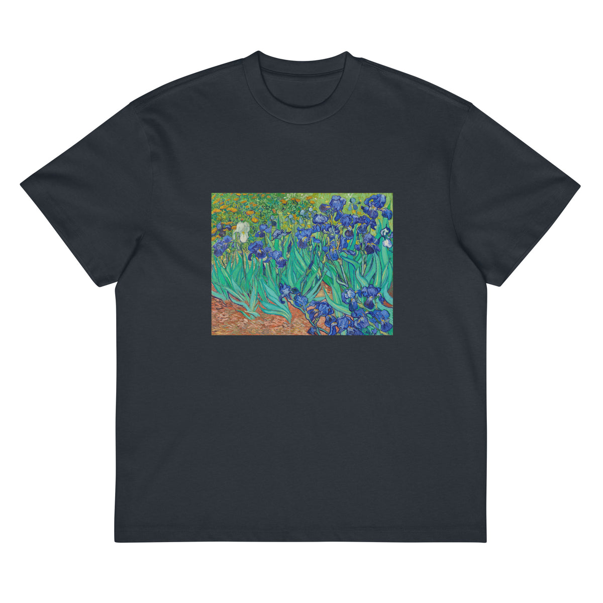 Navy T-shirt Vincent Van Gogh S Irises Famous Painting Signature