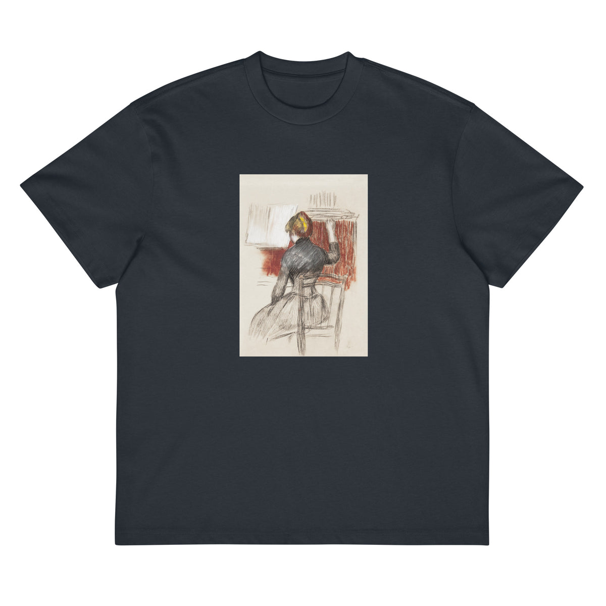 Navy T-shirt Woman At A Piano Signature