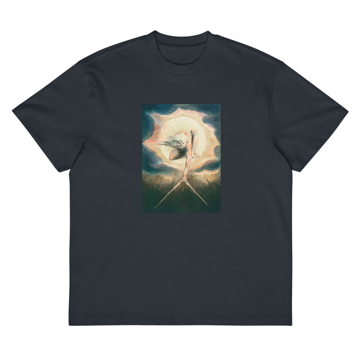 Navy T-shirt Ancient Of Days Setting A Compass To The Earth Illustration - William Blake 1794 Signature