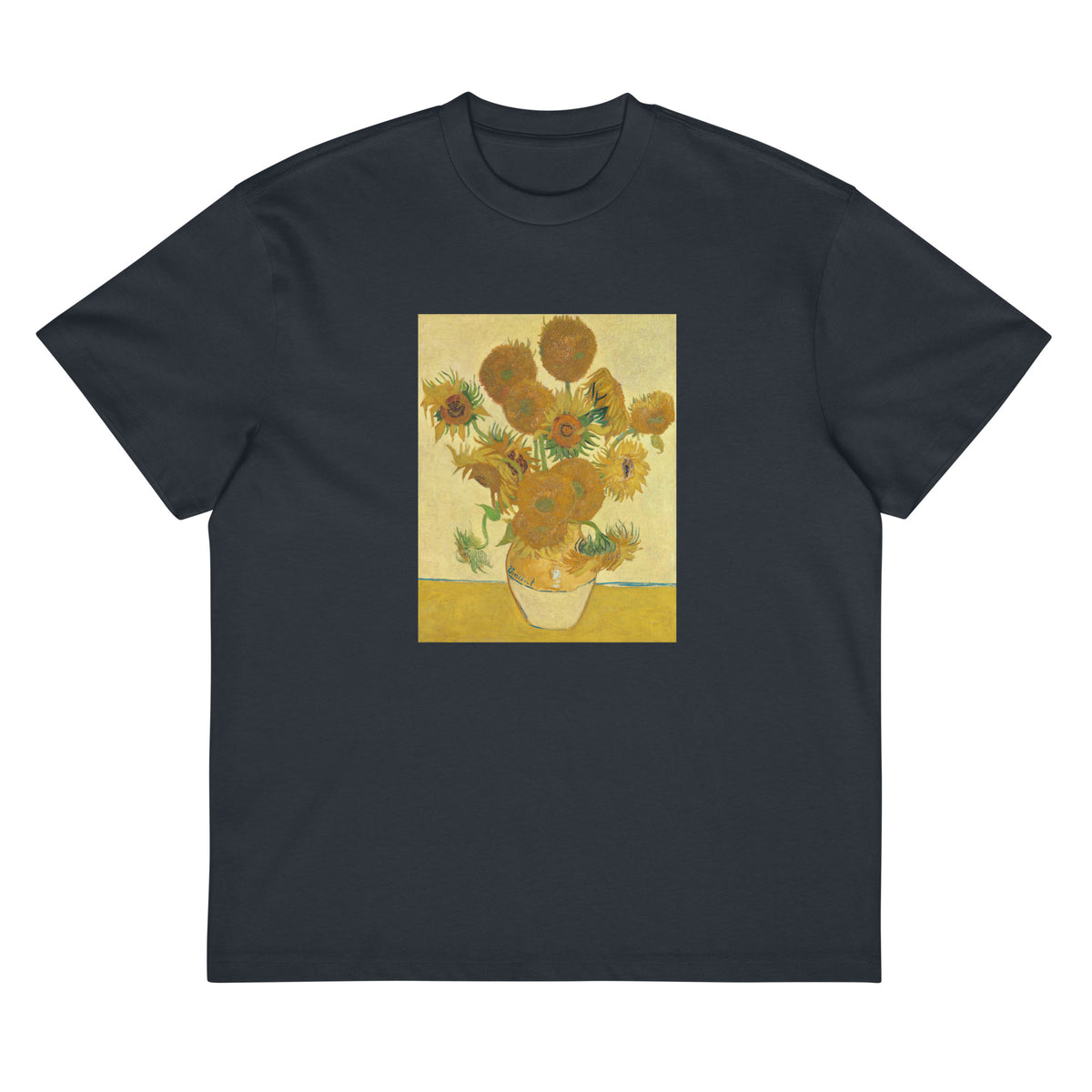 Navy T-shirt Vincent Van Gogh S Sunflowers Famous Still Life Painting Signature