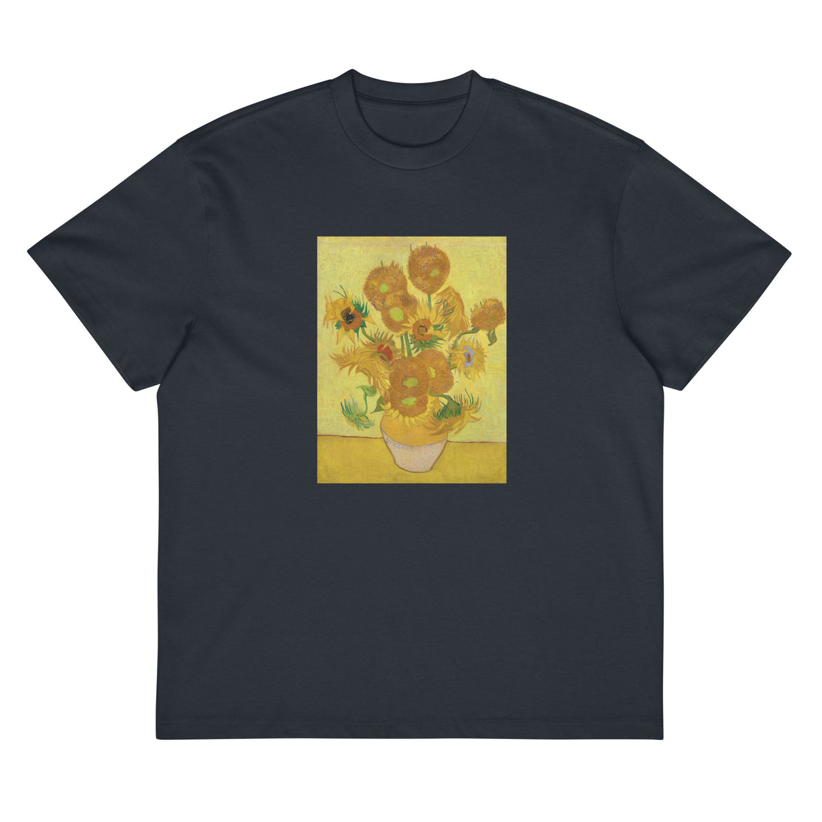 Navy T-shirt Vincent Van Gogh S Sunflowers Famous Painting Signature