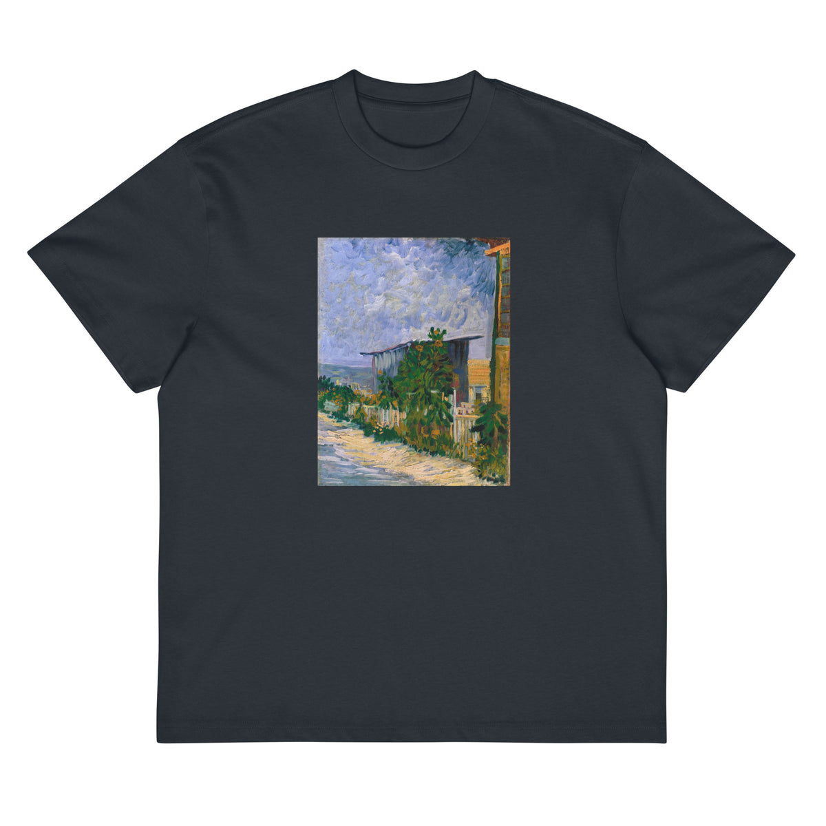 Navy T-shirt Vincent Van Gogh S Shelter On Montmartre Famous Painting Signature