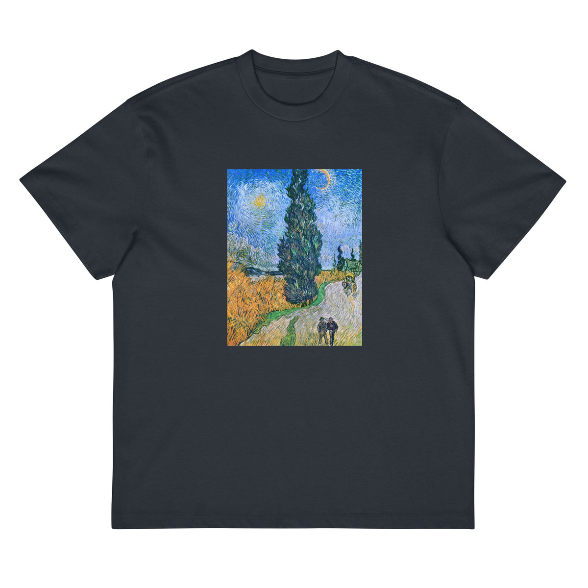 Navy T-shirt Vincent Van Gogh S Road With Cypress And Star Famous Painting Signature