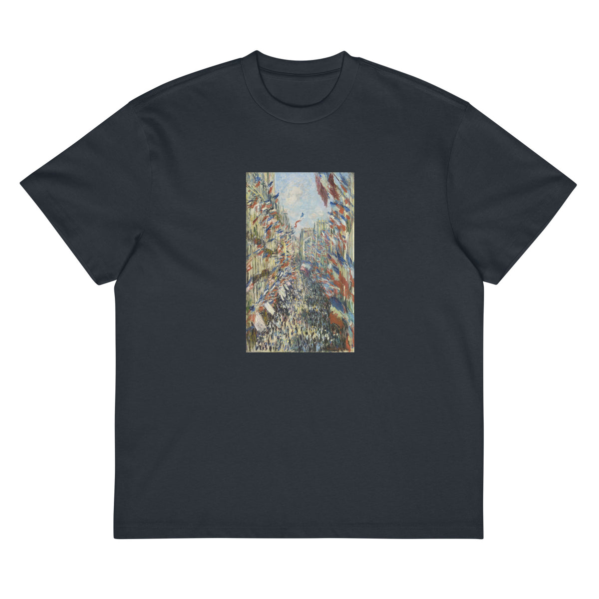 Navy T-shirt Claude Monet S The Rue Montorgueil In Paris Famous Painting Signature