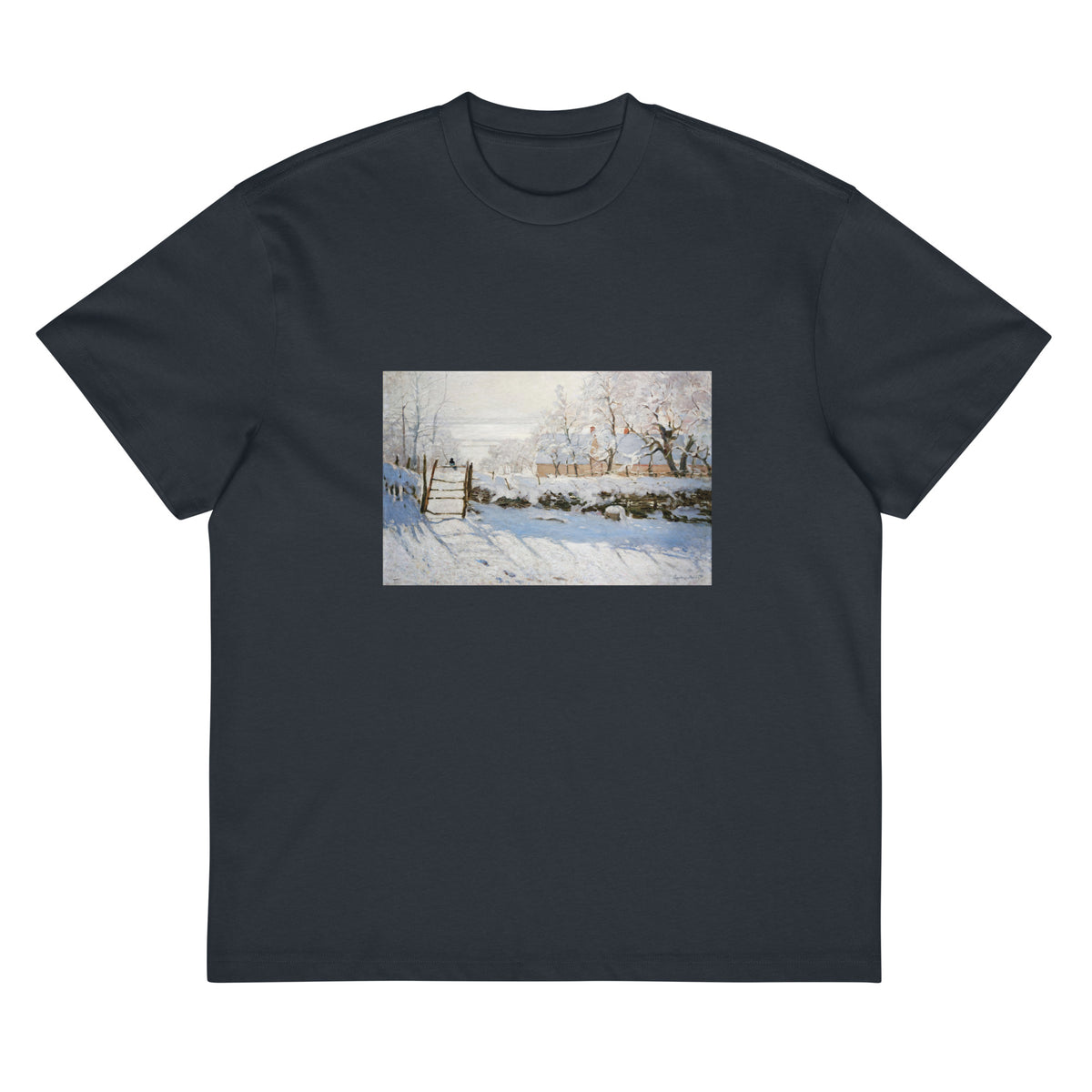 Navy T-shirt Claude Monet S The Magpie Famous Painting Signature