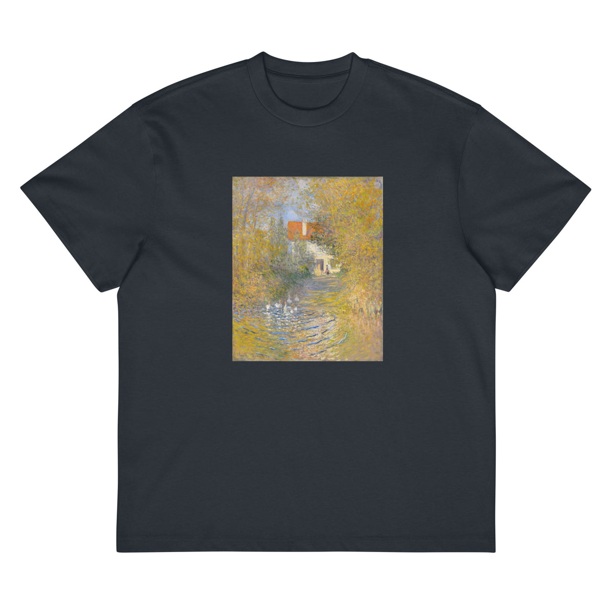 Navy T-shirt Claude Monet S The Geese Famous Painting Signature