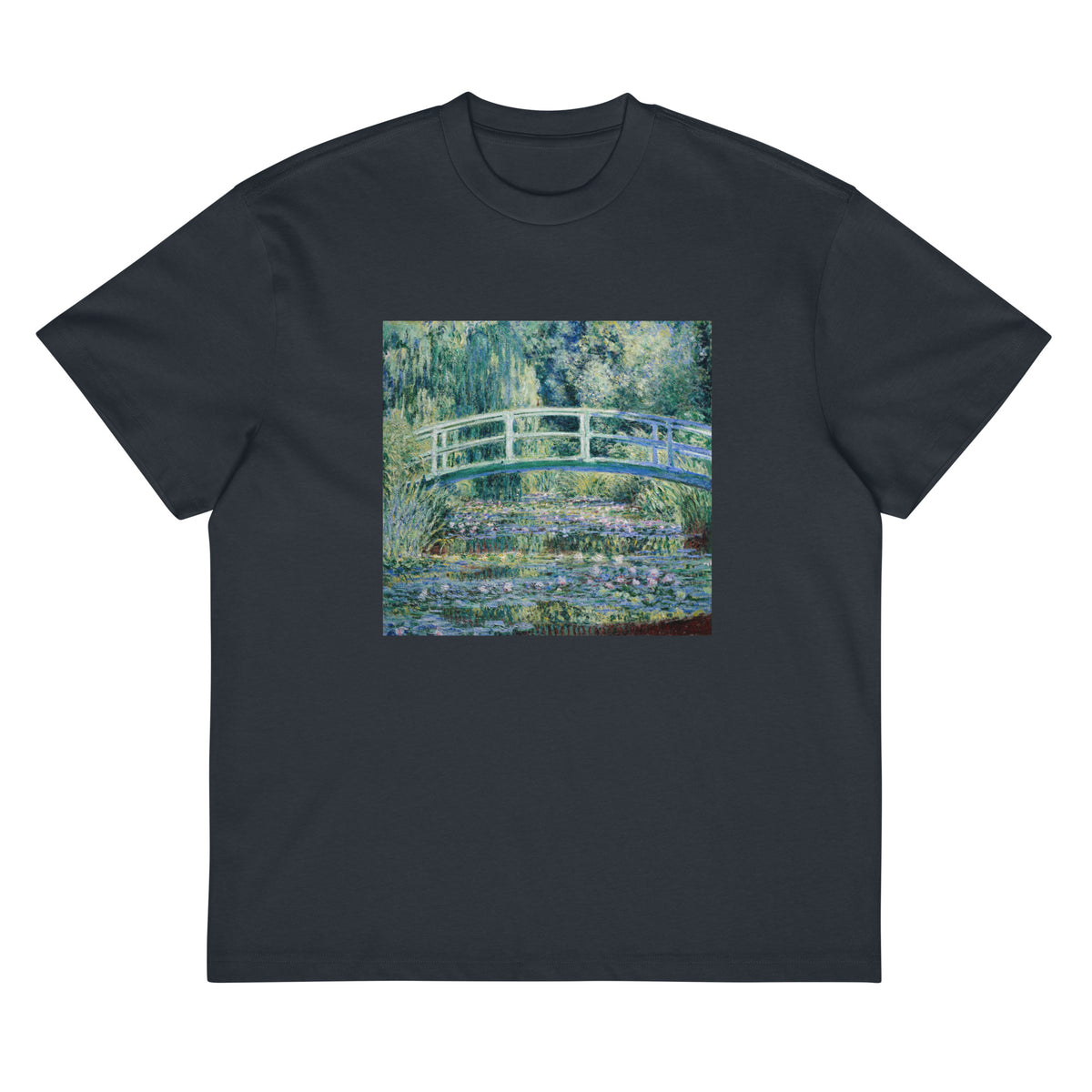 Navy T-shirt Claude Monet S Water Lilies And Japanese Bridge Famous Painting Signature