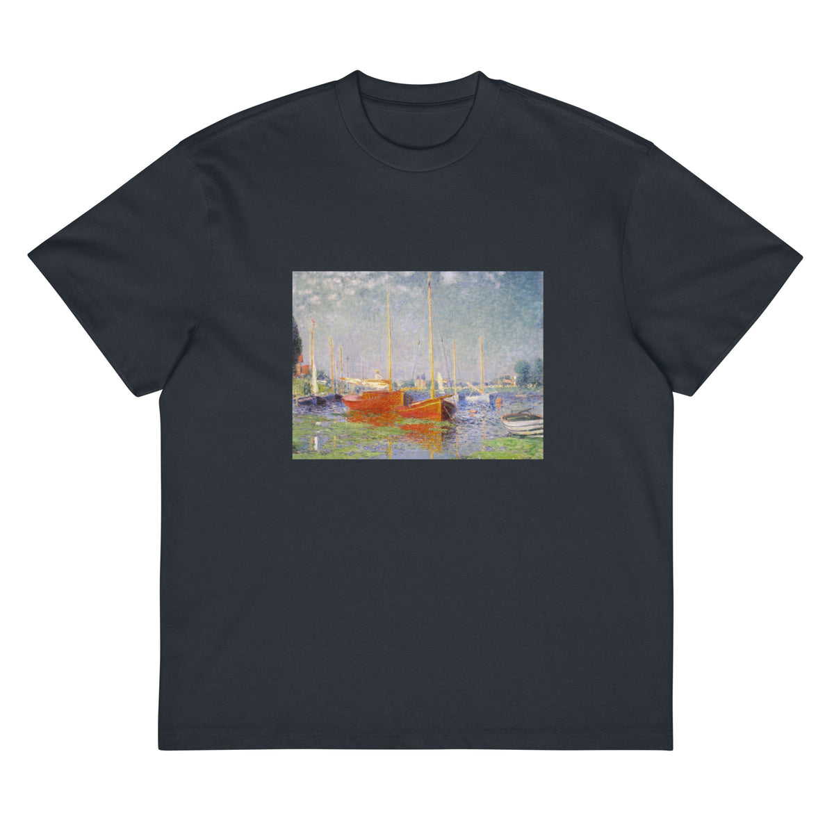 Navy T-shirt Claude Monet S Red Boats At Argenteuil Famous Painting Signature
