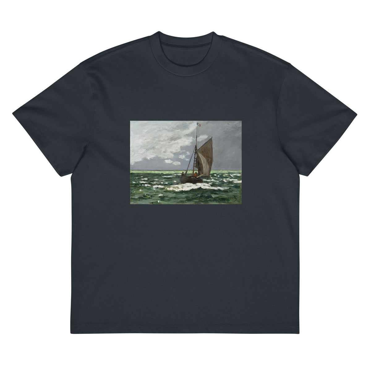Navy T-shirt Claude Monet S Seascape Storm Famous Painting Signature