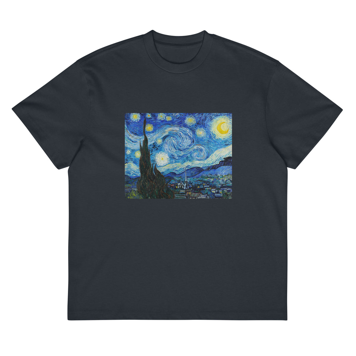 Navy T-shirt Vincent Van Gogh S The Starry Night Famous Painting Signature