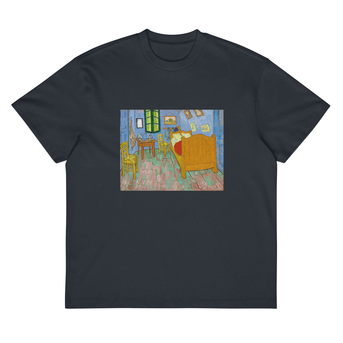 Navy T-shirt Vincent Van Gogh S The Bedroom Famous Painting Signature