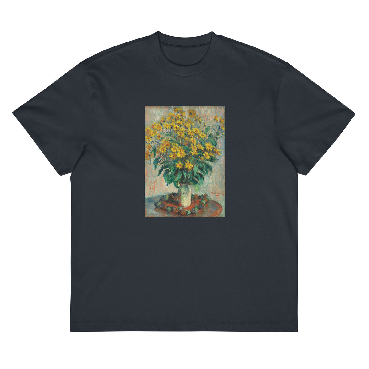 Navy T-shirt Jerusalem Artichoke Flowers Signature