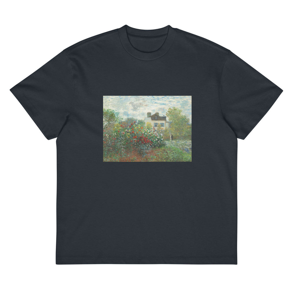 Navy T-shirt The Artist S Garden In Argenteuil A Corner Of The Garden With Dahlias Signature