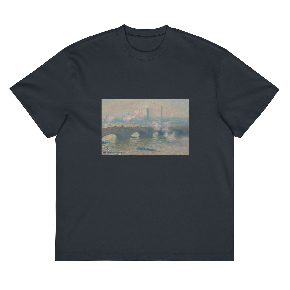 Navy T-shirt Waterloo Bridge Gray Day Signature