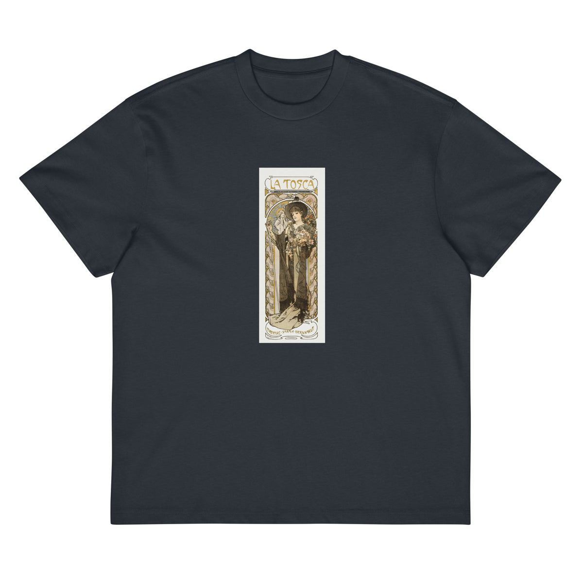 Navy T-shirt La Tosca Sarah Bernhardt - Alphonse Maria Mucha 1869 Signature