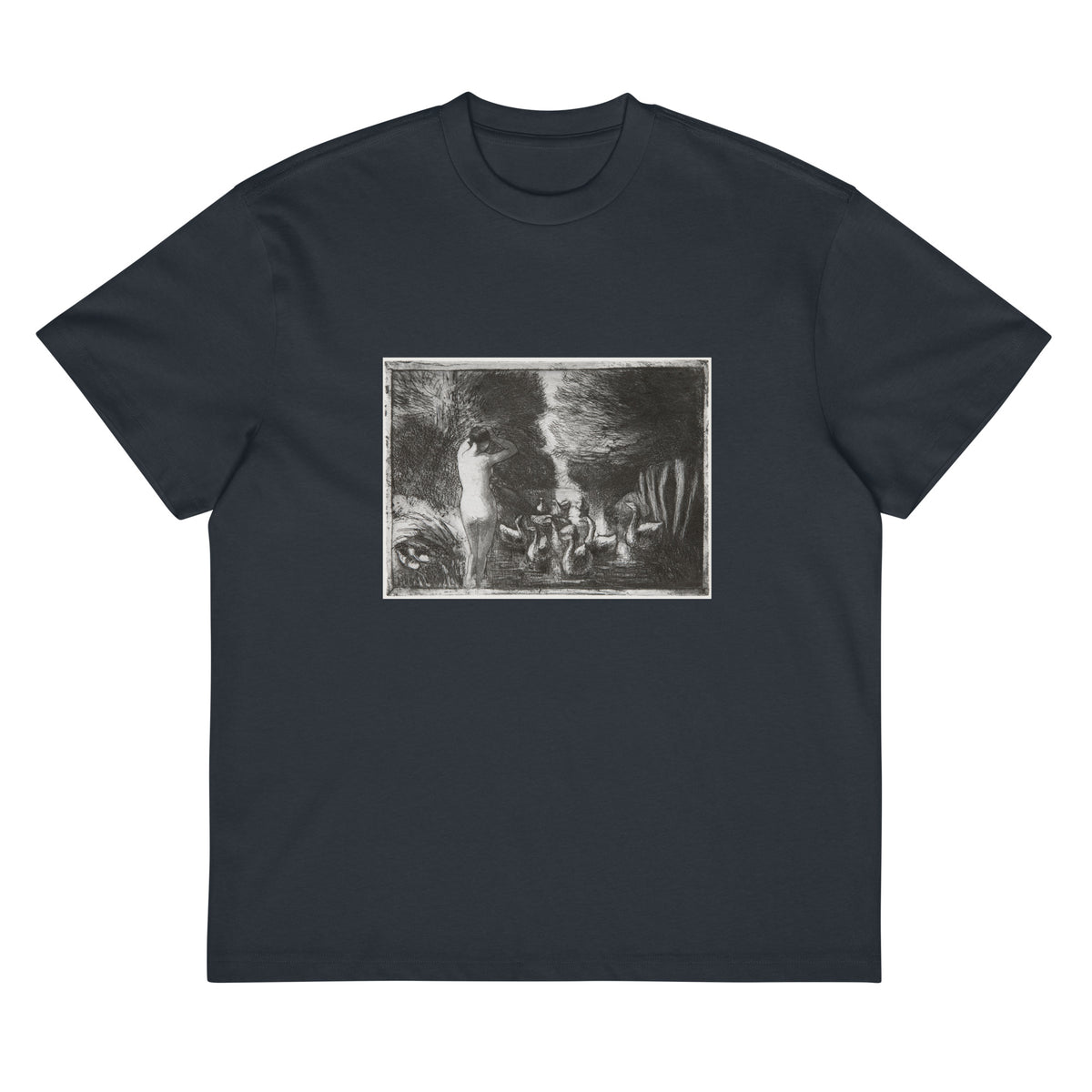 Navy T-shirt Bather With Geese Signature