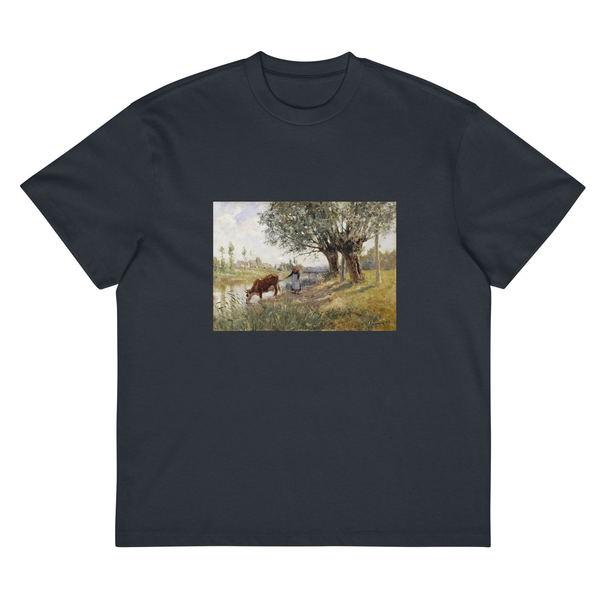 Navy T-shirt Countryside Near Grez-Sur-Loing Painting In High Resolution Signature