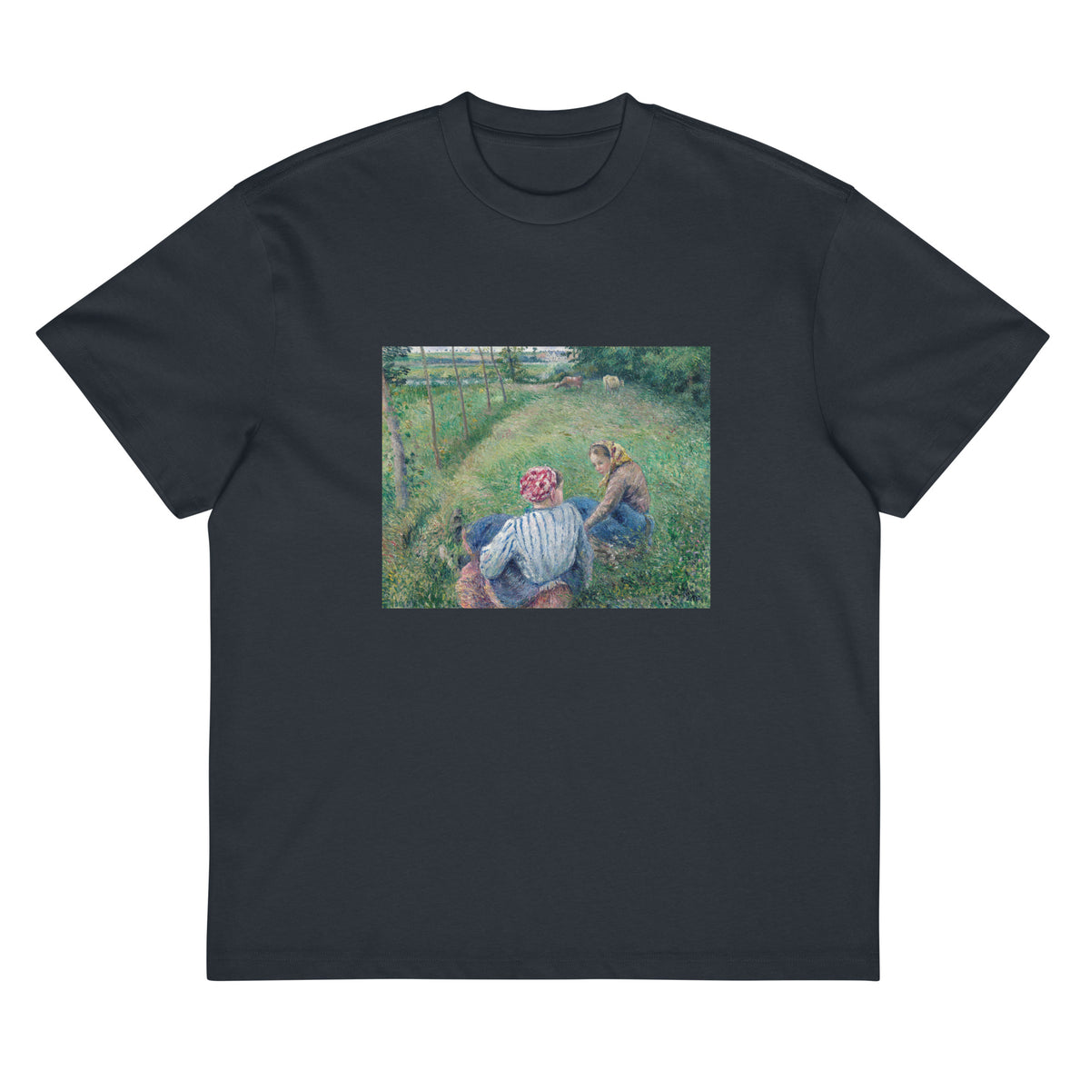 Navy T-shirt Young Peasant Girls Resting In The Fields Near Pontoise Signature