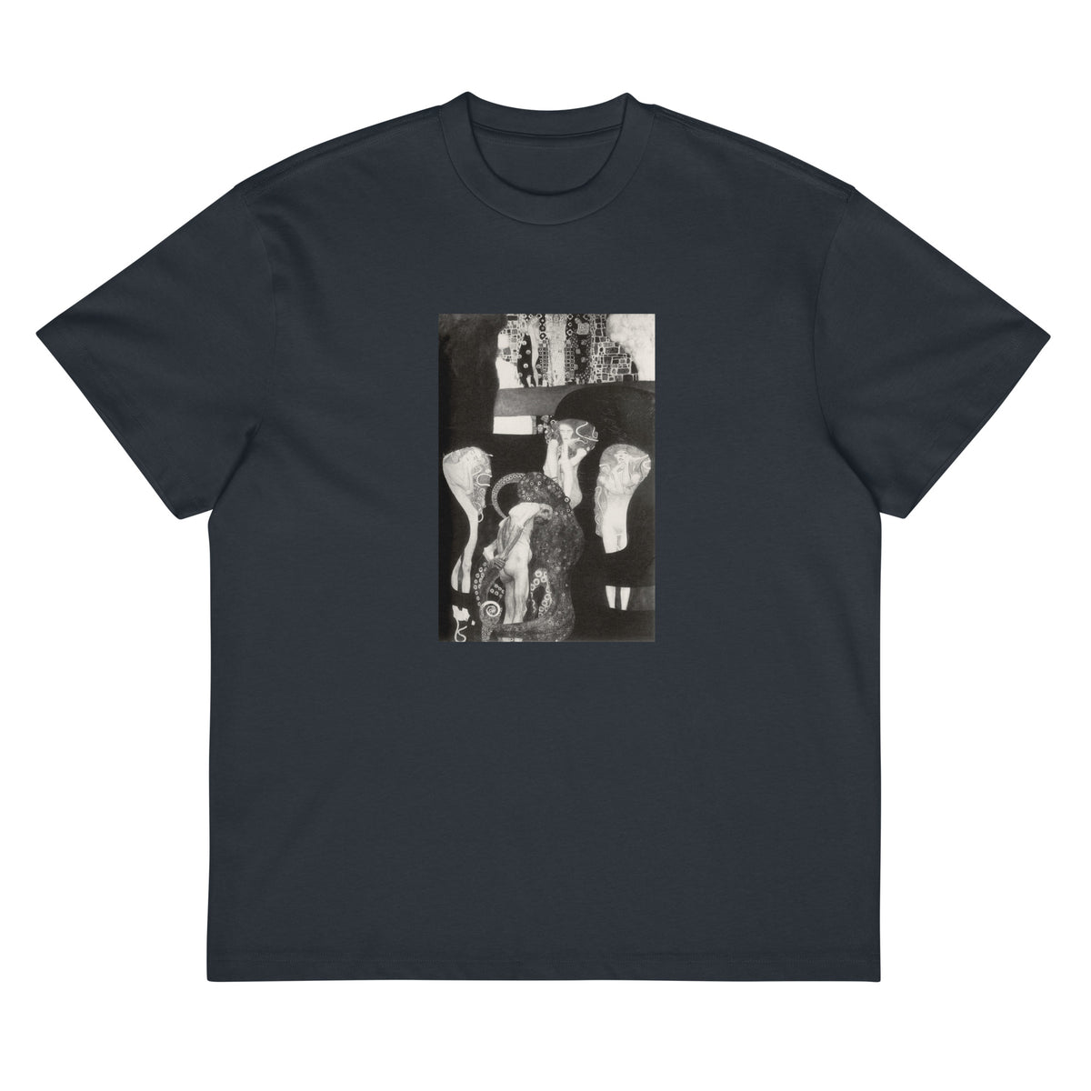 Navy T-shirt Gustav Klimt Jurisprudence Famous Painting Signature