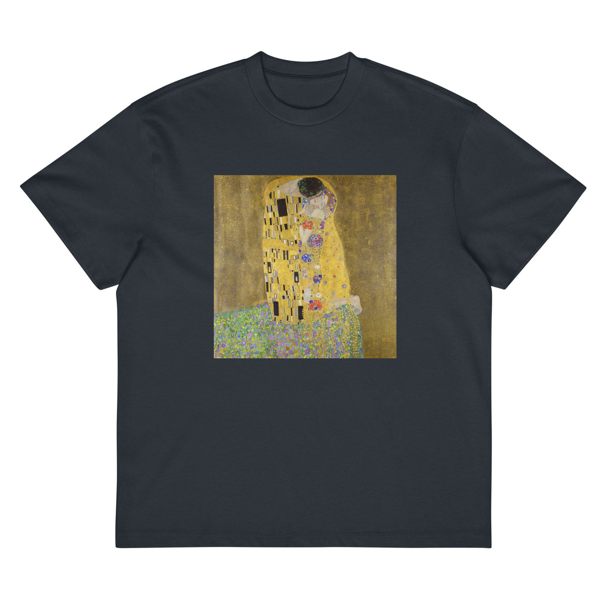 Navy T-shirt Gustav Klimt The Kiss Famous Painting Signature