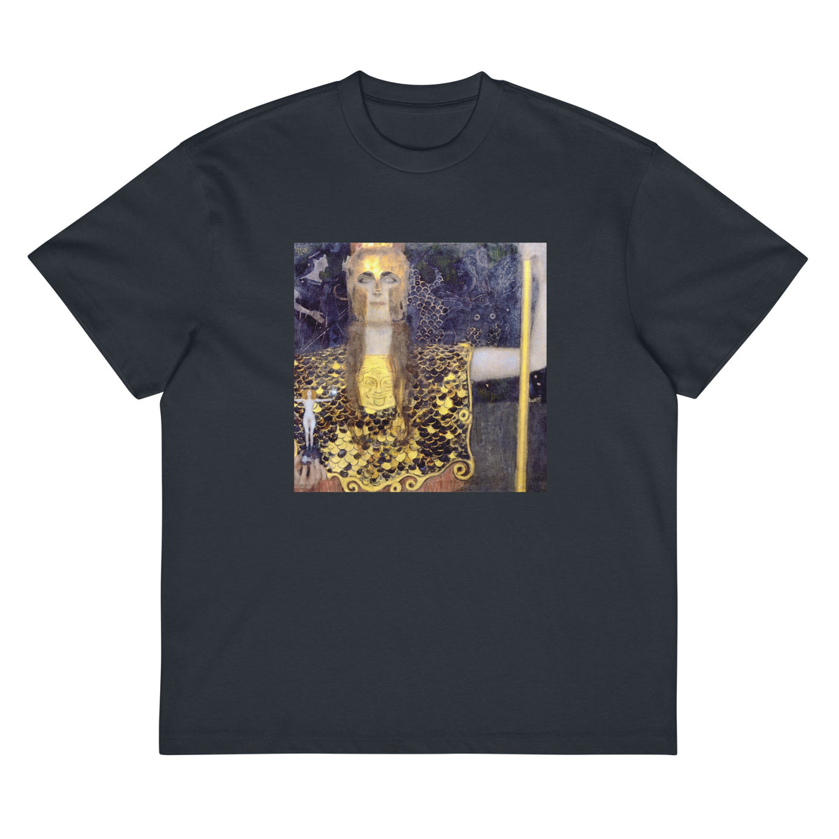 Navy T-shirt Gustav Klimt Pallas Athena Famous Painting Signature