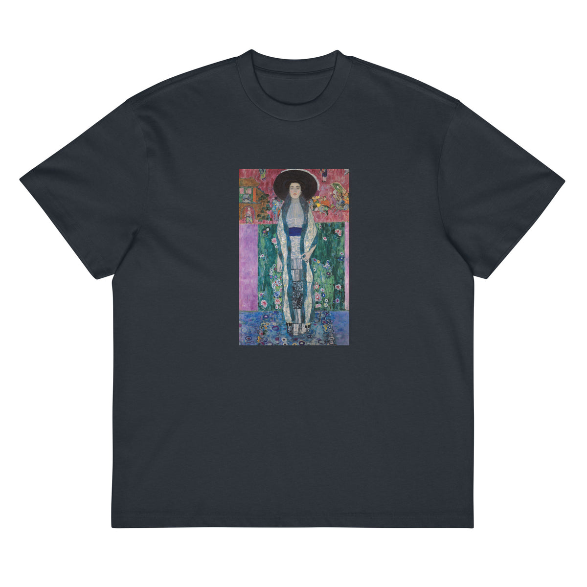 Navy T-shirt Gustav Klimt Portrait Of Adele Bloch-Bauer Famous Painting Signature